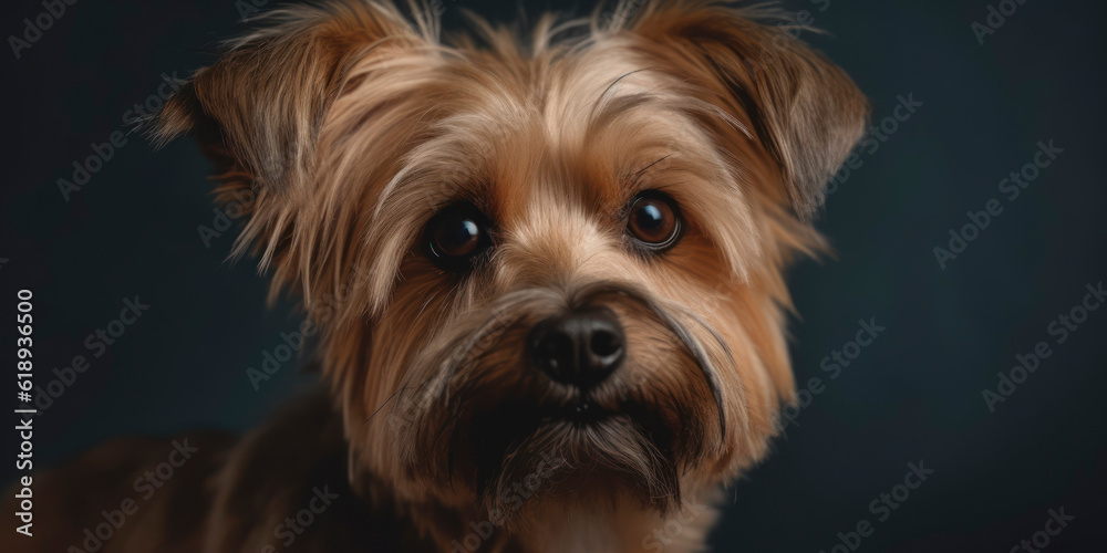 Studio portrait: Dog with adorable face in soft-colored background. AI Generated