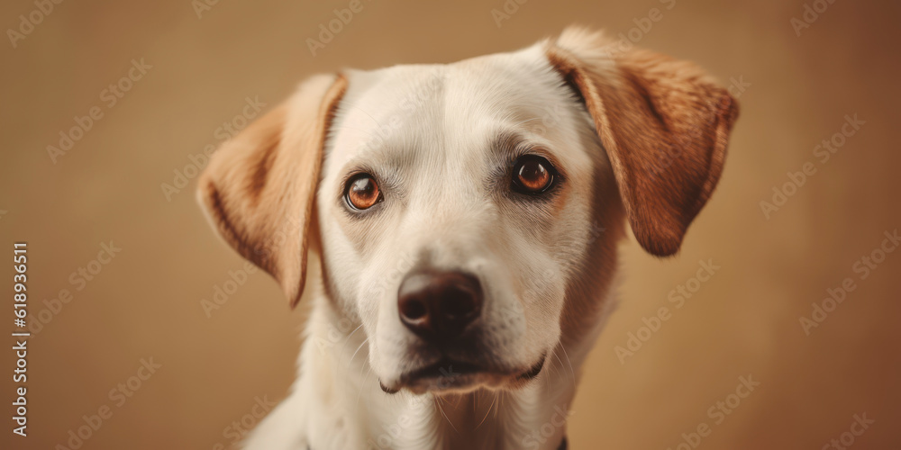 Studio portrait: Dog with adorable face in soft-colored background. AI Generated