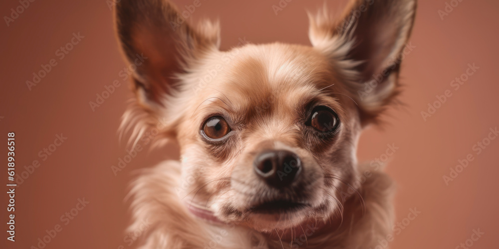 Studio portrait: Dog with adorable face in soft-colored background. AI Generated
