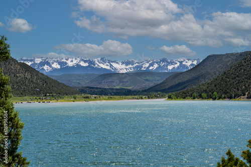Ridgway State Park, Ridgway, Colorado over looking the Ridgway Reservoir and snow-capped San Juan Mountains.