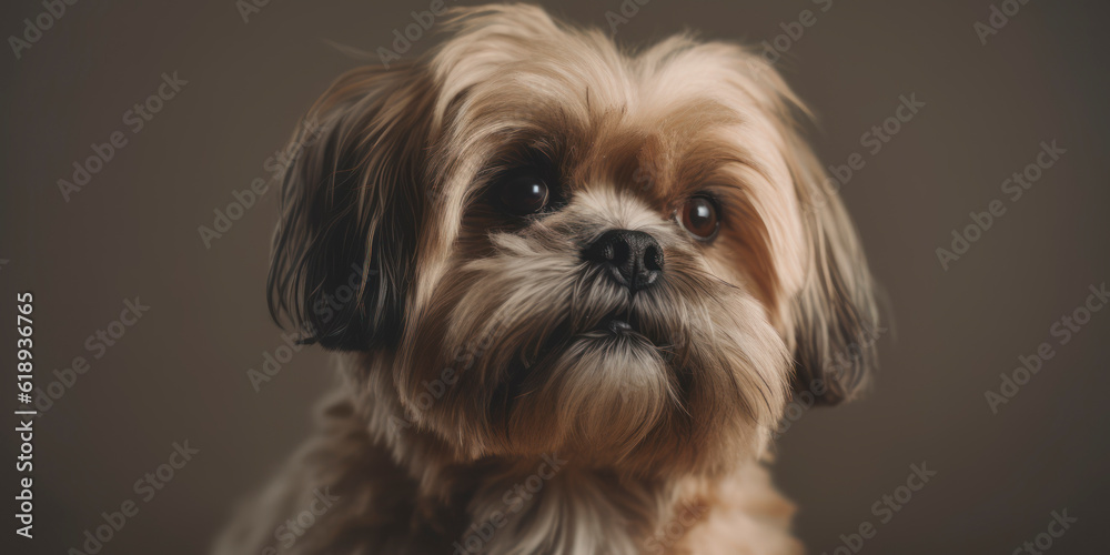 Cute dog in studio portrait against a soft-colored backdrop. AI Generated Cute dog in studio portrait against a soft-colored backdrop. AI Generated