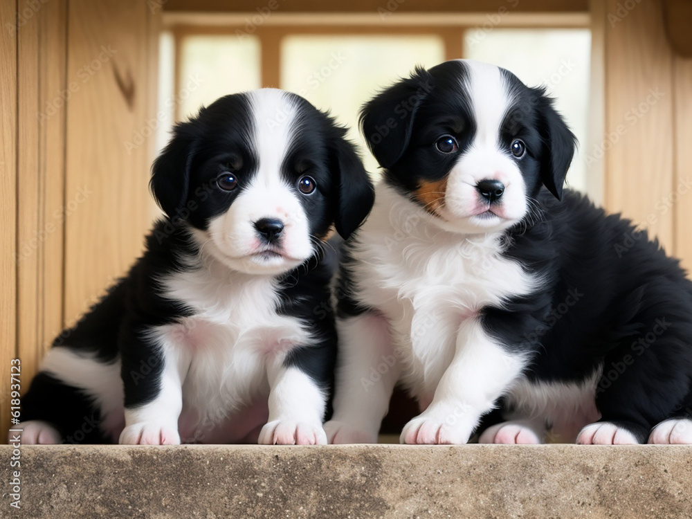 White and black color two dogs are looking. ai generated White and black color two dogs are looking. ai generated