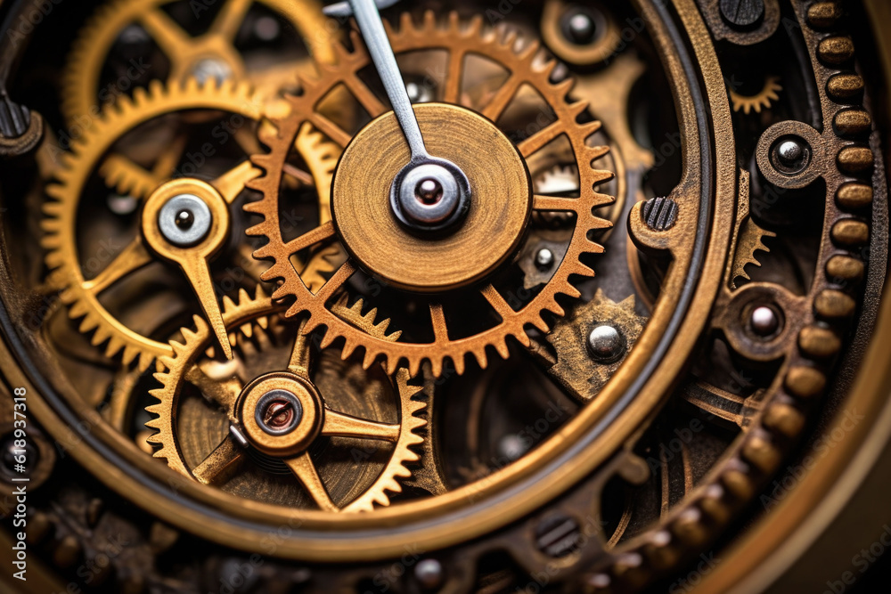 Gears and cogs mechanism. Clockwork of a watch with jewels Industrial machinery. Generative AI