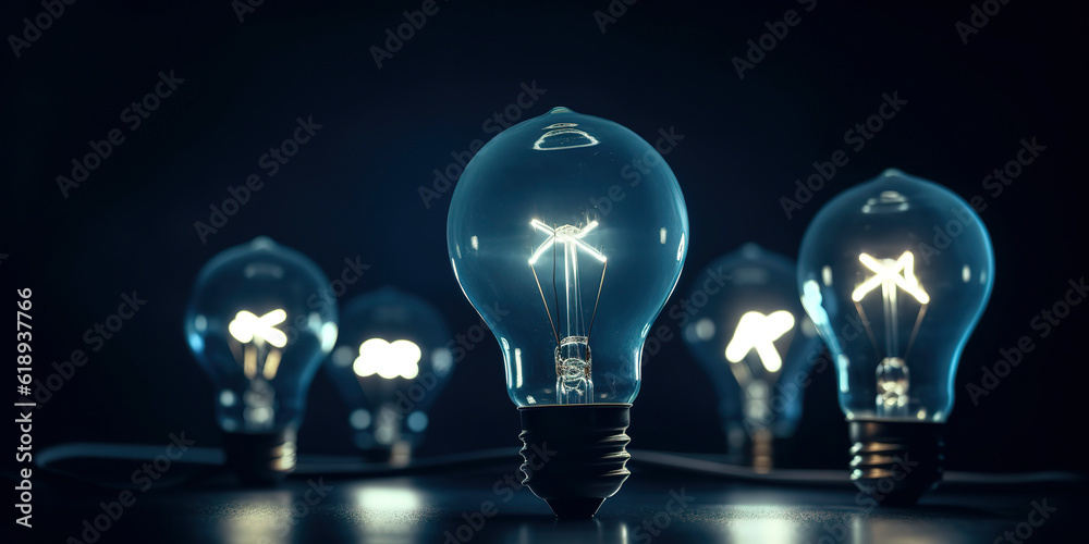 Light bulbs on dark blue background. AI Generated Light bulbs on dark blue background. AI Generated
