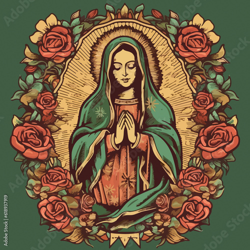 Animated illustration of Virgin of Guadalupe. AI Generated