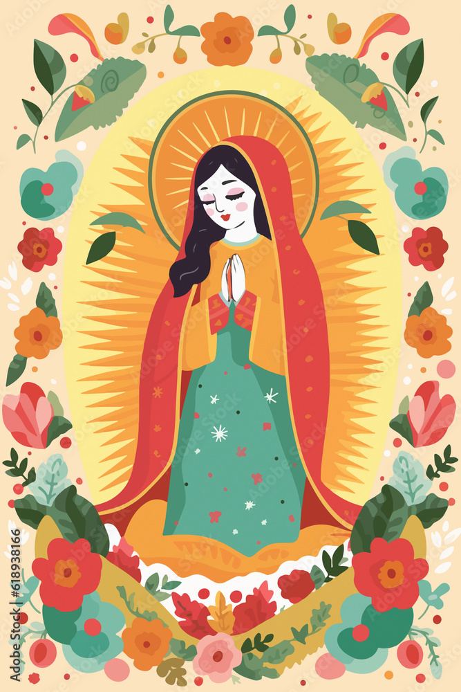Cute Animated Virgin of Guadalupe. AI Generated Cute Animated Virgin of Guadalupe. AI Generated