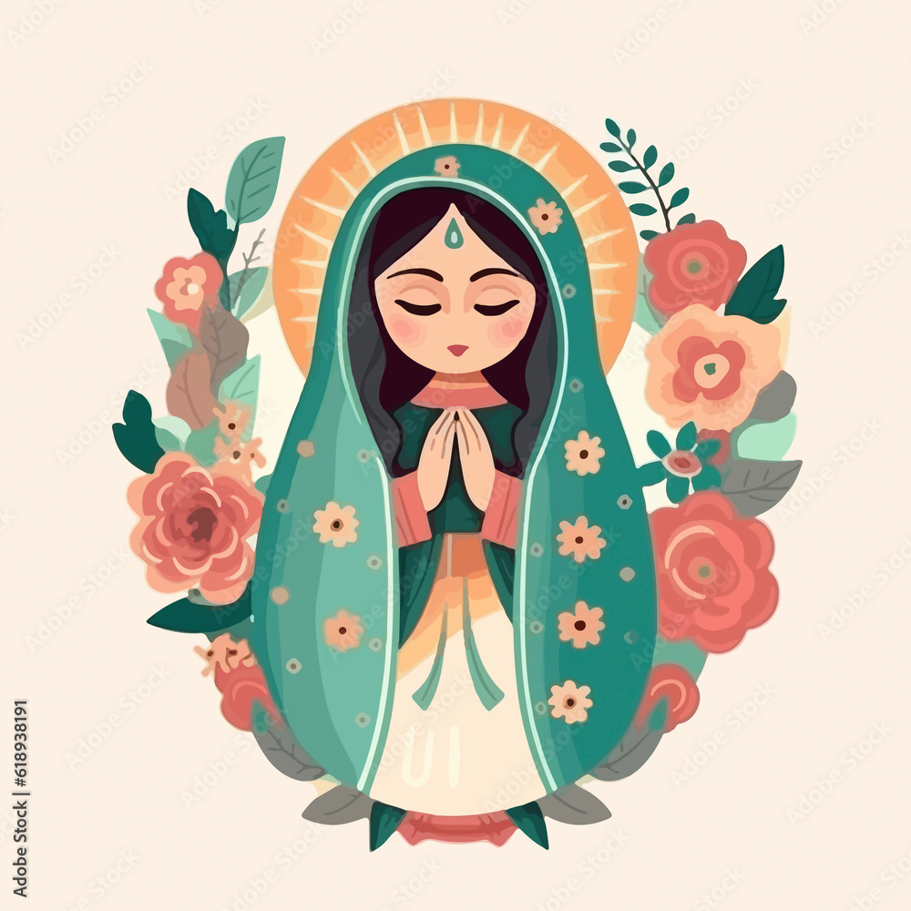Cute Animated Virgin of Guadalupe. AI Generated Cute Animated Virgin of Guadalupe. AI Generated