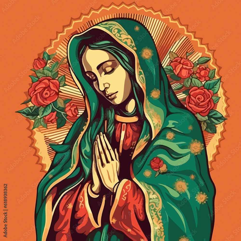 Obraz premium Illustration of Virgen de Guadalupe. AI Generated