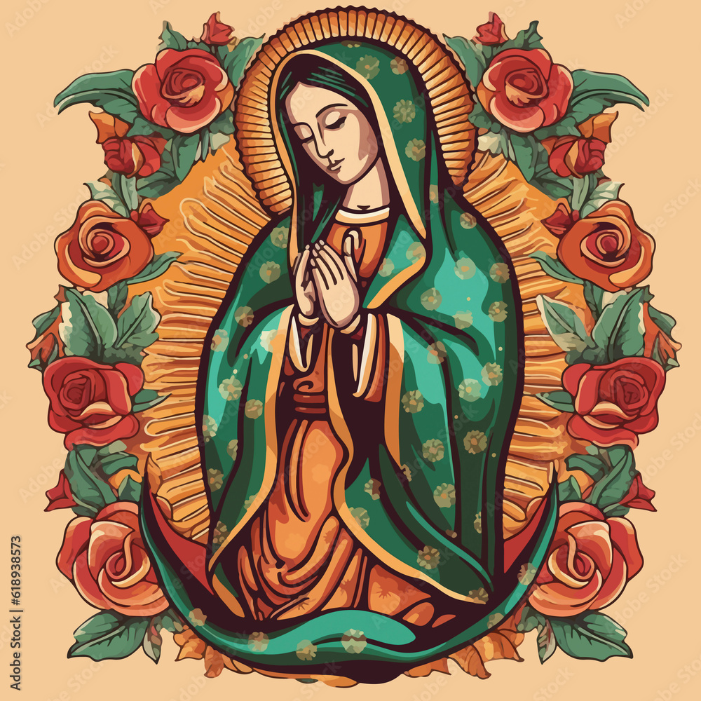 Virgen de Guadalupe brought to life in an animation. AI Generated Stock ...