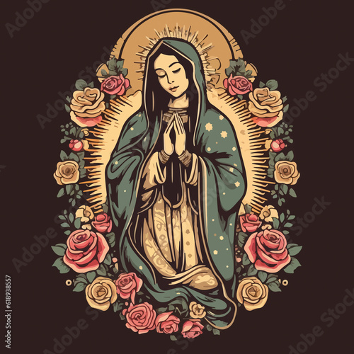 Virgen de Guadalupe brought to life in an animation. AI Generated