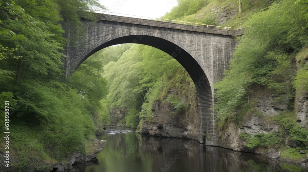 Fototapeta premium A bridge spanning a gorge. Generative AI