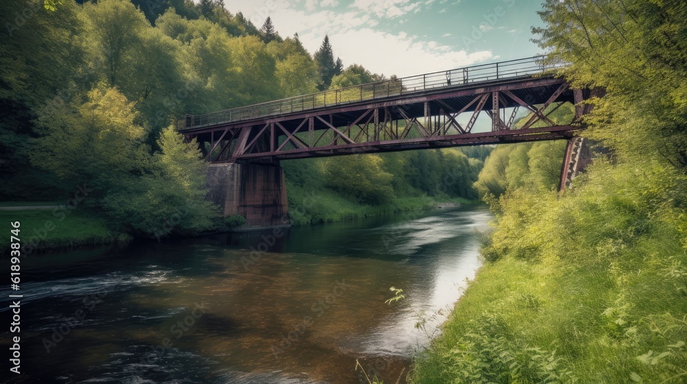 Fototapeta premium A bridge spanning a river. Generative AI