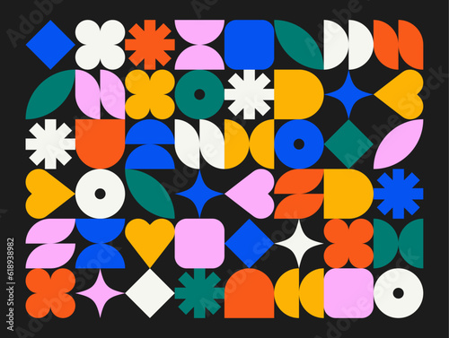 Trendy colorful geometric pattern. Neo geo pattern influenced by Bauhaus.