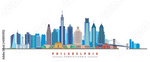 Philadelphia city skyline vector illustration  Pennysylvania United States. 