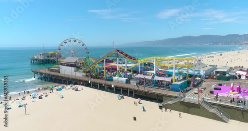 Aerial Drone View of the Santa Monica Pier in Los Angeles, California