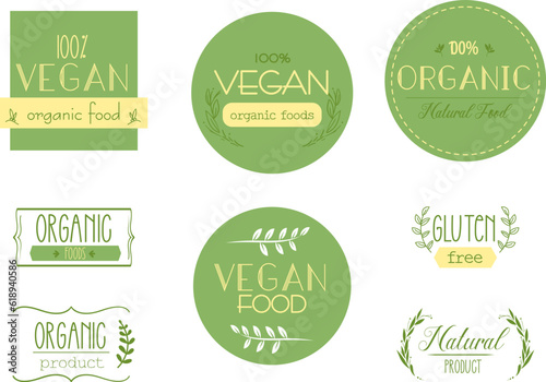 Emblema vegano, logotipo vectorial, producto natural y organico.