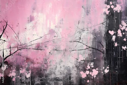 Abstract tree landscape in soft pink color painting