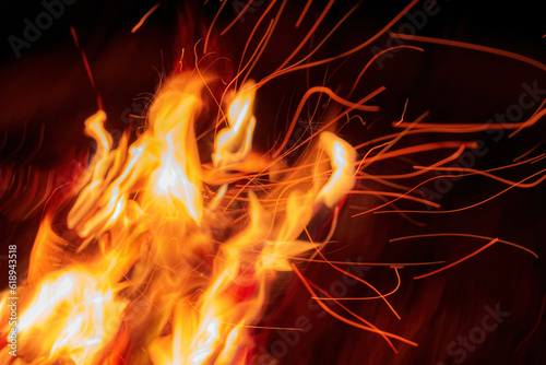 Burning flames close-up on sparks