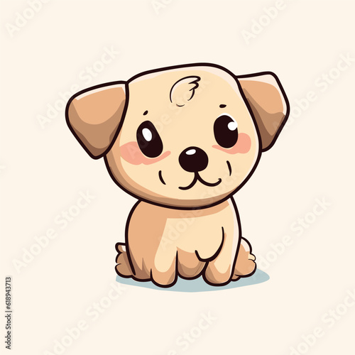Dog vector happy cartoon puppy sitting  Portrait of a cute little dog wearing a collar. Dog friend. Vector illustration. Isolated on colorful background.