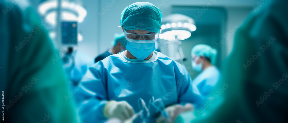 Focused surgeon operating on a patient in a hospital operating room Focused surgeon operating on a patient in a hospital operating room