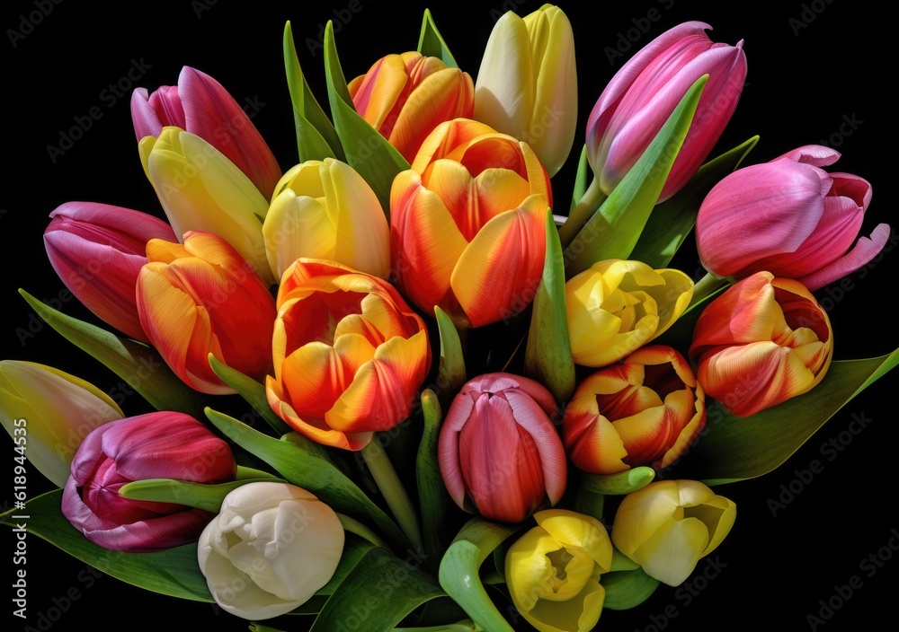 A breathtaking bouquet of colorfulntulips. Poster. Generative ai. A breathtaking bouquet of colorfulntulips. Poster. Generative ai.