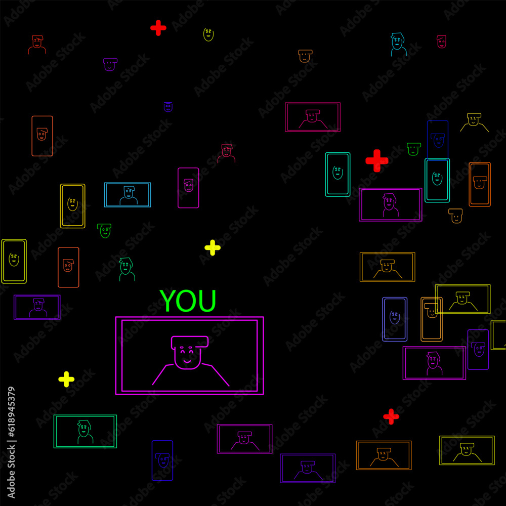 A pattern with avatars in a modern abstract-minimalist one-line style with minimal shapes. Vector dark background with avatars, embodying the uniqueness of the personality. A pattern with avatars in a modern abstract-minimalist one-line style with minimal shapes. Vector dark background with avatars, embodying the uniqueness of the personality.