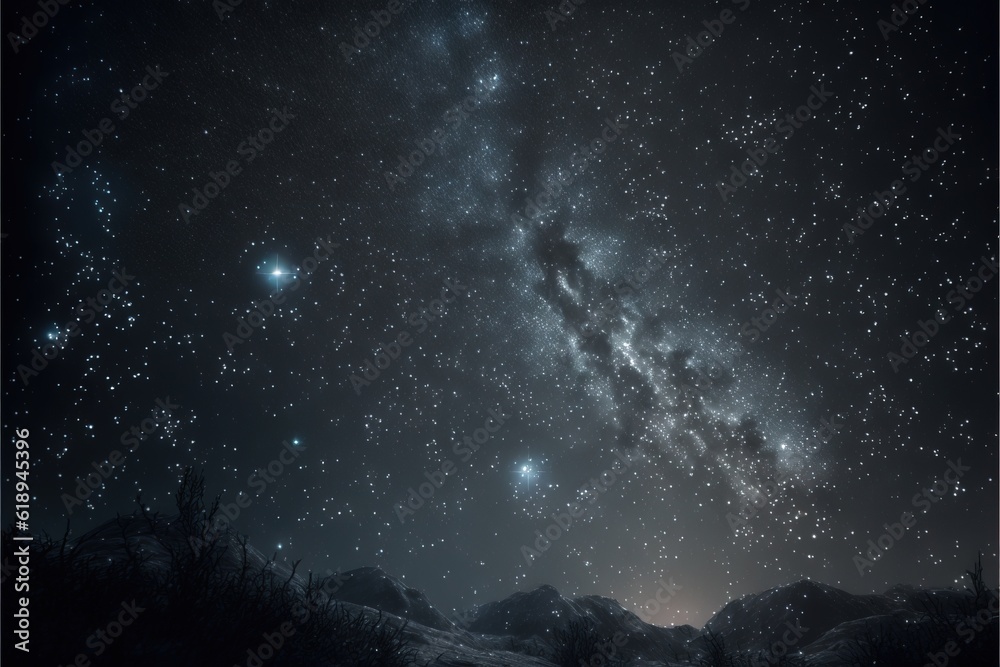 a night sky with stars and a mountain range in the foreground with a few stars in the sky and a few distant stars in the sky above the mountain range with a few stars.