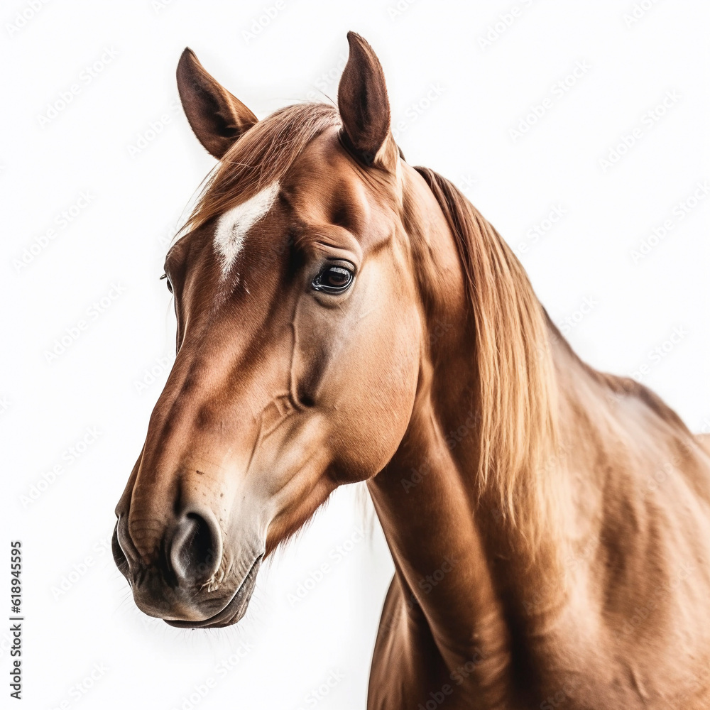 Obraz premium brown horse (Equidae), against white background, AI generated
