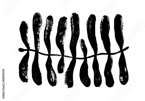 Matisse inspired branch with round leaves. Hand drawn organic naive style plant isolated on white background. Trendy contemporary natural element in rectangle shape. Vector black ink illustration.