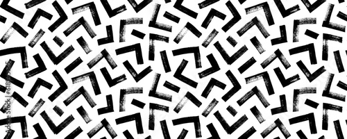 Vector triangle seamless pattern. Hand drawn geometric brush strokes. Thick vector lines with scuffs. Brush drawn bold geometric triangle lines. Abstract grunge horizontal background.