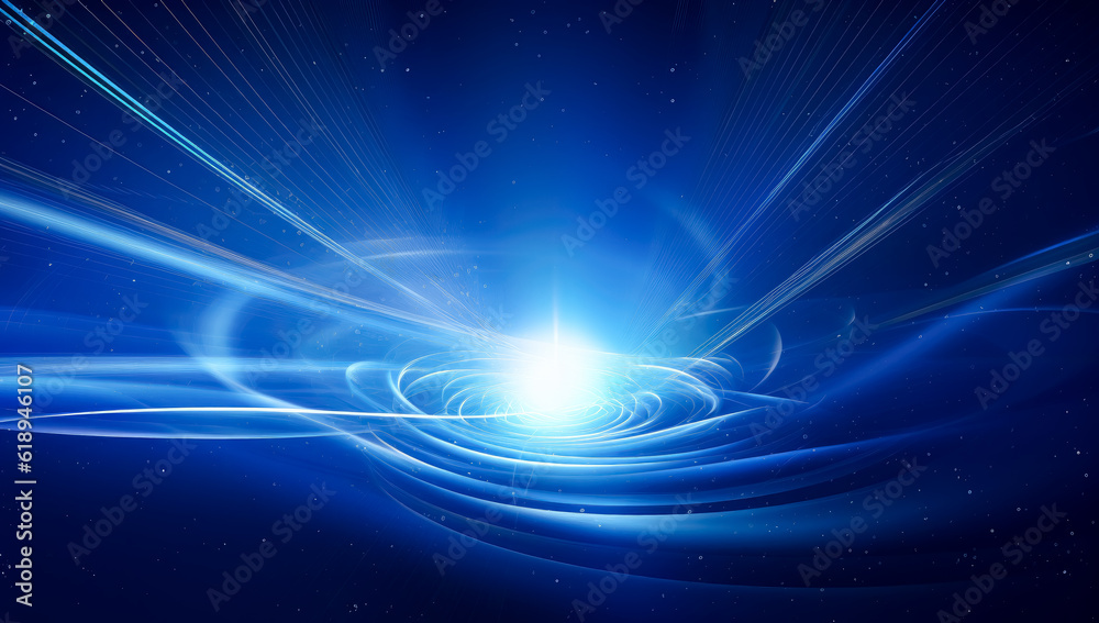 Pure light converging, coming together and forming a ball of light on a blue background.