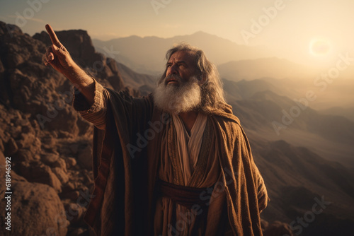 Moses leads the Jews through the desert, Moses led his people to the Promised Land through the Sinai desert. Religion Bible, History. Escape. photo