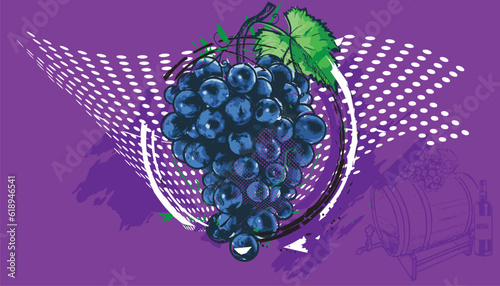 Bunch of grapes. Wine concept. Hand drawn illustration.