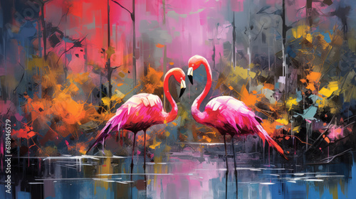 Flamingo Wallpaper: A Bird Wallpaper with a Flamingo Pattern and a Pink Background AI Generated  © Graphics.Parasite