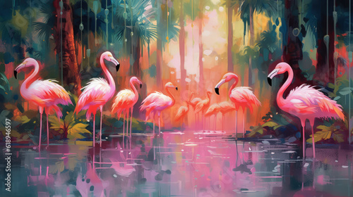 Flamingo Print  A Flamingo Wallpaper with a Flamingo Pattern and a Watercolor Effect  AI Generated