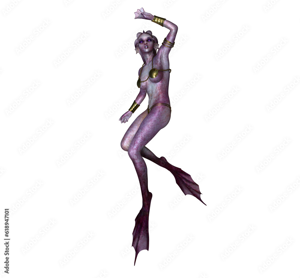Fototapeta premium Transparent illustration of fantasy showing a human-like anemone in purple skin color.