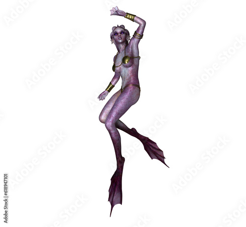 Transparent illustration of fantasy showing a human-like anemone in purple skin color.