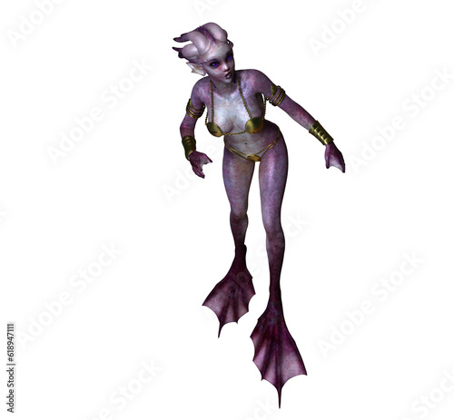 Transparent illustration of fantasy showing a human-like anemone in purple skin color.