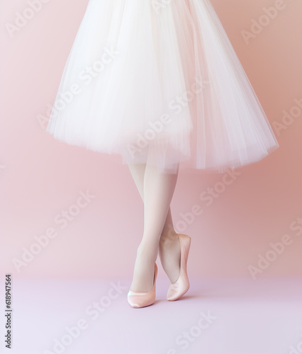 Female legs in ballet shoes. 