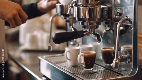 Barista is making espresso in cafe