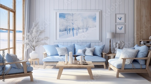 a living room filled with furniture and a painting on the wall