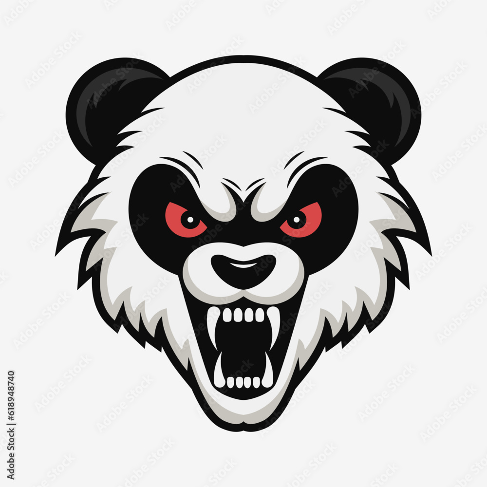 Angry panda head logo. Mascot design. Vector illustration