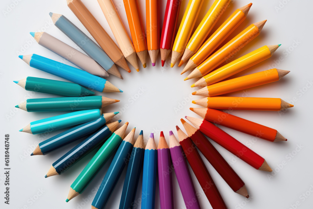 rainbow color pencils in circle on white background. back to school concept rainbow color pencils in circle on white background. back to school concept