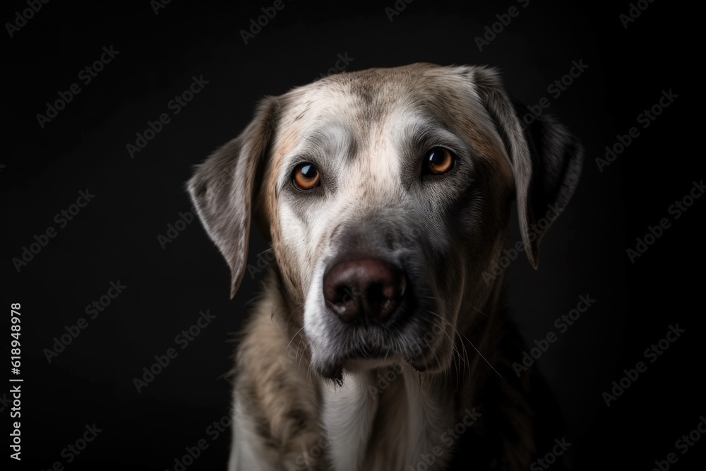 portrait of dog, sitting and looking directly at the camera, with its head tilted, created with generative ai portrait of dog, sitting and looking directly at the camera, with its head tilted, created with generative ai