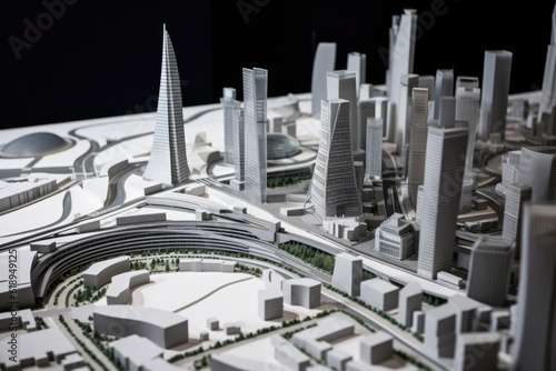 architectural model of futuristic city, with high-tech buildings and sleek design, created with generative ai