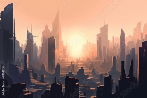 cityscape with towering skyscrapers  bustling metropolis and futuristic skyline  created with generative ai