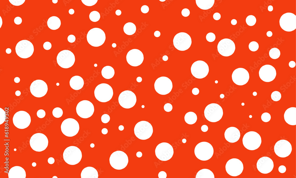 Abstract white random polka dot circles seamless pattern on orange red background