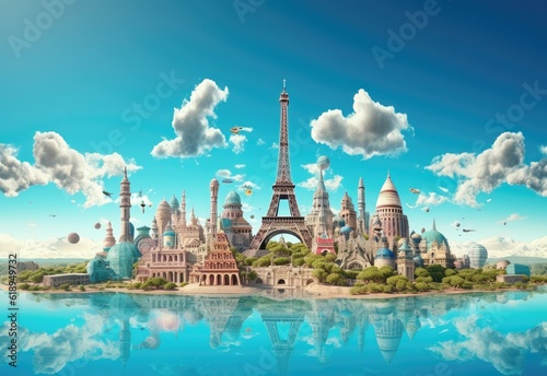 travel and tourism, Travel, world landmarks on the background of blue sky
