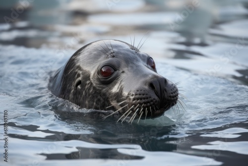 seal pup swimming through icy water, its hind flippers visible, created with generative ai © Alfazet Chronicles