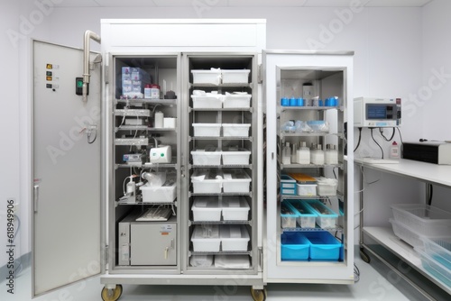temperature-controlled holding cabinet with medical supplies and equipment, created with generative ai